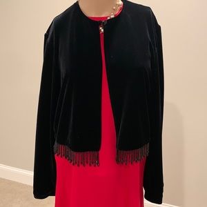 Vintage black velvet one button sweater made of washable stretch velvet